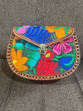 Colorful Embroidered Floral Crossbody Bag with Braided Trim